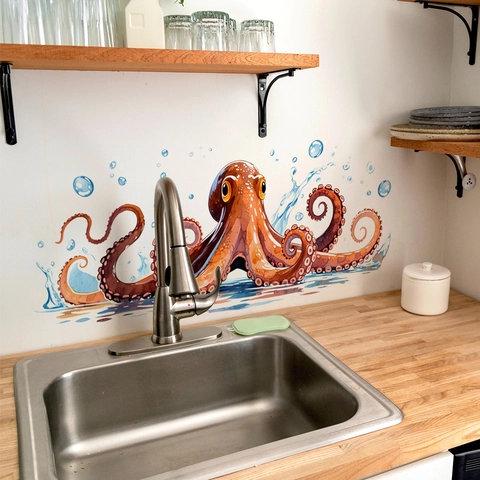 Kreativer Oktopus Wandaufkleber PVC Wasserdicht Abnehmbar Wandbild Dekoration Für Badezimmer Küche Handbemalt Ozean