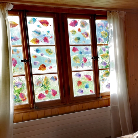 Colorful Leaf Window Stickers Static Cling Decals Watercolor Maple Leaves Design Double Sided PVC Home Decor Ornaments