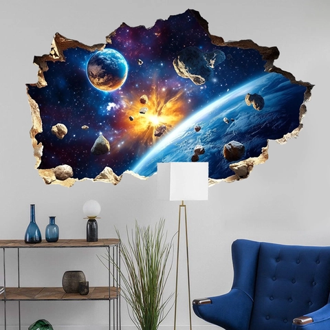 3D Heelal Melkweg Ruimte Muurstickers PVC Zelfklevend Planeet Nevel Muurschildering Huisdecoratie