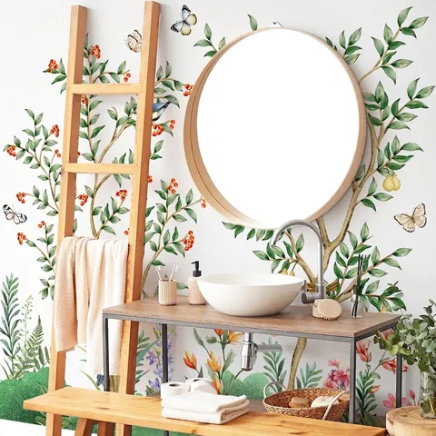 Watercolor Fruit Trees Wall Stickers PVC Removable Nature Birds Butterflies Wall Decals For Bedroom Nursery Home Decor
