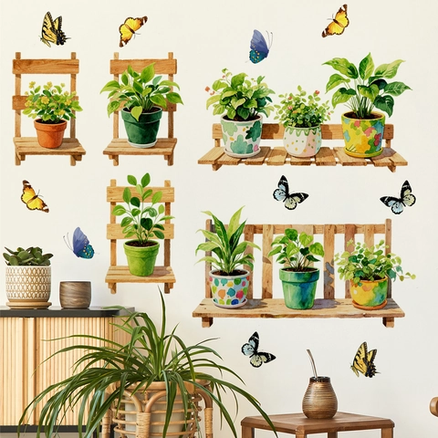 Watercolor Potted Plants Flower Wall Stickers PVC Waterproof Removable Self Adhesive Decals For Living Room Bedroom Decor