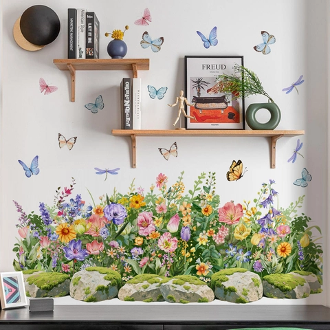 Watercolor Potted Plants Flower Wall Stickers PVC Waterproof Removable Self Adhesive Decals For Living Room Bedroom Decor