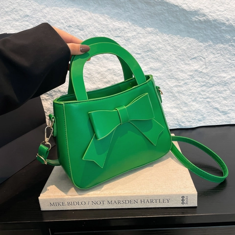 Mode Damen PU Leder Schleife Handtasche Umhängetasche Elegant Top Handle Purse Verstellbarer Schultergurt Kleine Quadratische Tasche