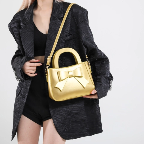 Fashion Women Bowknot Handbag PU Leather Small Square Crossbody Bag Adjustable Shoulder Strap Elegant Banquet Party Tote