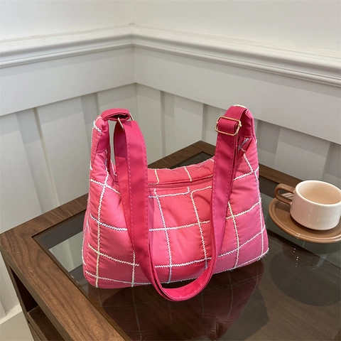 Borsa Tracolla Nylon Trapuntata Donna Cuciture Colorate Borsa Spalla Nuvola Grande Capacità Moda Versatile Borsa Hobo