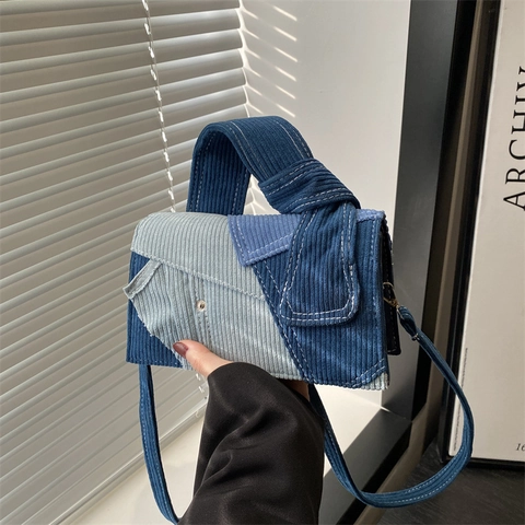 Borsa a Tracolla in Velluto a Coste Vintage da Donna Con Manico a Nodo Borsa a Tracolla Quadrata Piccola Moda Pendolare