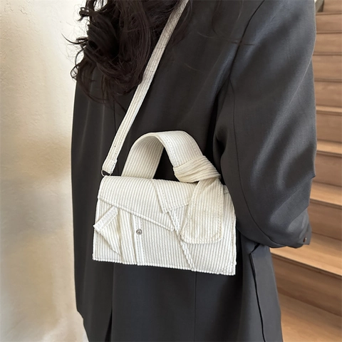 Borsa a Tracolla in Velluto a Coste Vintage da Donna Con Manico a Nodo Borsa a Tracolla Quadrata Piccola Moda Pendolare