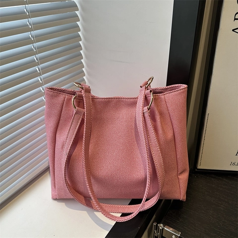 Sac Fourre-Tout Femme en Tissu Tissé Grande Capacité Minimaliste Toile Sergé Sac à Épaule Simple Polyvalent Navette Quotidienne Main