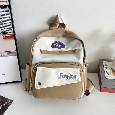 Mochila de Nailon Mini Estilo Coreano para Mujer Bolsa Escolar de Bloques de Color Estudiantes Moda Multibolsillo Casual