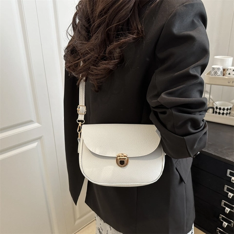 Damen Mode PU Leder Umhängetasche Gold Schloss Litschimuster Umhängetasche Minimalistische Große Kapazität Unterachseltasche