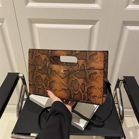 Bolso de Hombro con Estampado de Serpiente para Mujer Vintage Pitón de Cuero PU Bolso Bandolera con Asa Hueca Logo de Metal