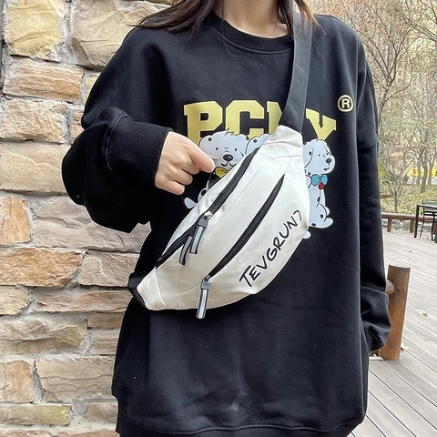 Women Nylon Crossbody Bag Letter Print Lightweight Chest Pack Adjustable Strap Casual Dumpling Shaped Outdoor Fanny Pack