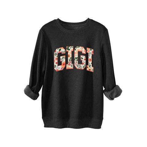 Felpa Donna Manica Lunga Girocollo Stampa Floreale Lettera GIGI Vestibilità Ampia Foderata In Pile Pullover Casual Misto Cotone