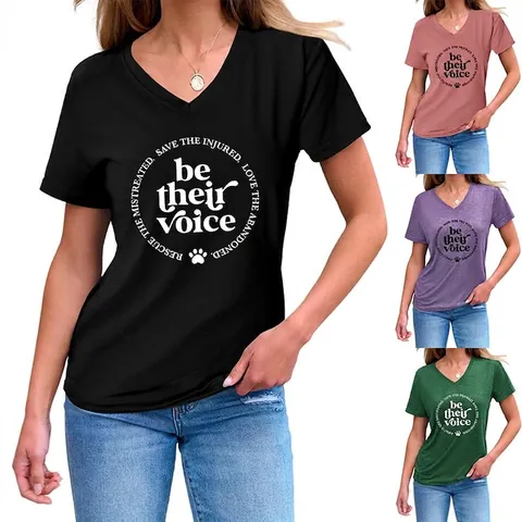 Maglietta da Donna con Scollo a V a Maniche Corte in Misto Cotone Comoda T-Shirt Casual con Stampa Slogan Salvataggio Animali