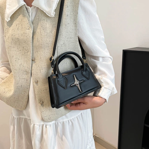 Minimalist PU Leather Small Square Crossbody Bag For Women Vintage Star Metal Decor Shoulder Handbag Commute Daily Fashion Bag