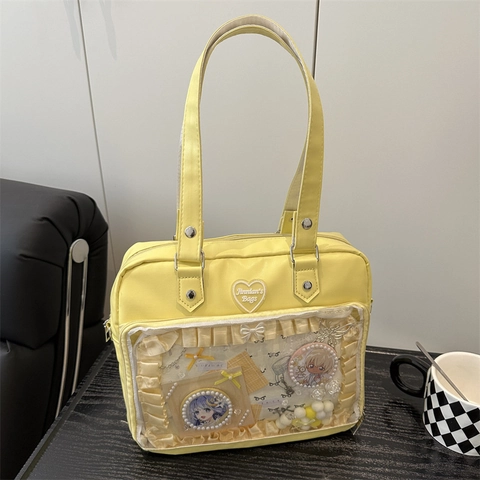 Japanischer Stil Ita Bag PU Leder Transparentes PVC Fenster Umhängetasche Herz Dekor Kawaii Messenger Für Anime Fans