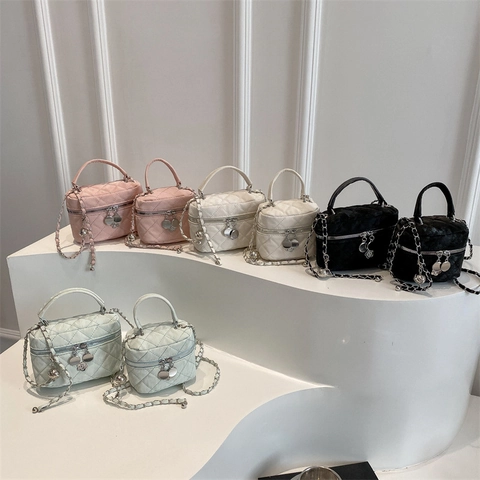 Mini Sac à Bandoulière Vanity Matelassé Minimaliste en Cuir PU pour Femme Style Urbain Chaîne Sacoche Boîte Main Cadeau