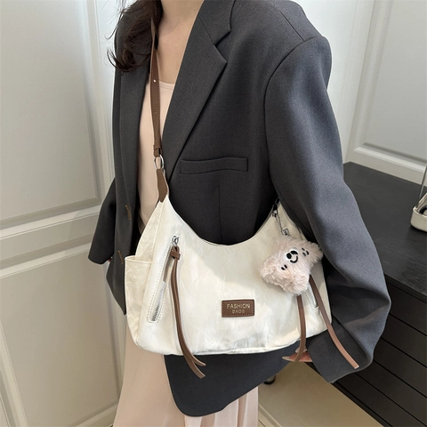 Borsa a Spalla in Pelle PU di Grande Capacità da Donna Borsa Tote Sottobraccio Minimalista Vintage con Cerniera Moda