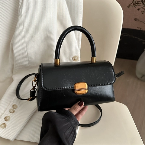 Vintage Crossbody Bag Handbag PU Leather Retro Square Top Handle Shoulder Bag For Women Minimalist Elegant