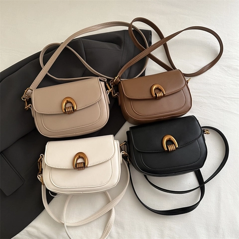 Retro Einfache PU Leder Sattel Schultertasche Für Damen Mode Lässig Nische Design Umhängetasche Mit Hufeisenschnalle