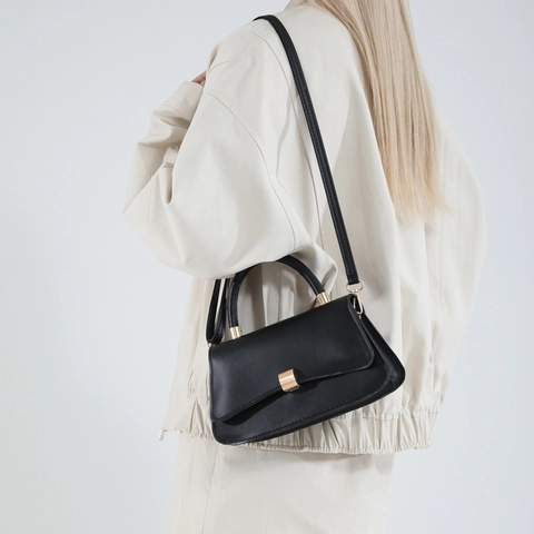 Bolso Bandolera Cuadrado de Cuero PU Minimalista para Mujer Con Cierre de Metal Dorado Bolso de Axila Correa Ajustable