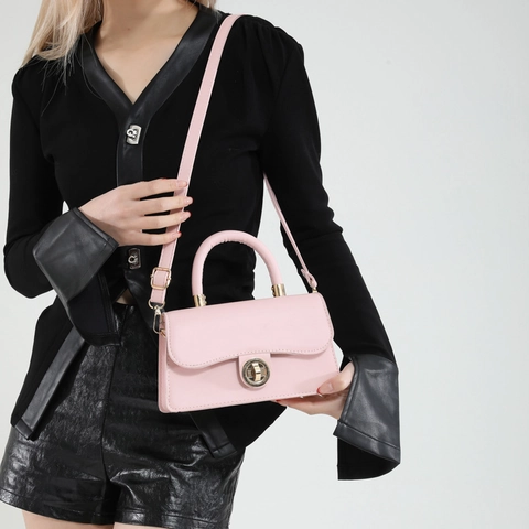 Fashion Oil Wax PU Leather Small Square Bag For Women Trendy Handbag Shoulder Crossbody Bag With Turn Lock Single Handle