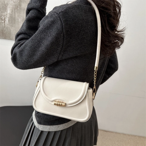 Borsa a Tracolla Quadrata in Pelle PU Urban Minimalist Borsa a Tracolla con Patta alla Moda con Chiusura in Metallo da Donna