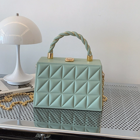 Geometrische Gewatteerde Doos Handtas PU Leer 3D Driehoek Patroon Gedraaid Handvat Schoudertas Met Metalen Ketting Clutch