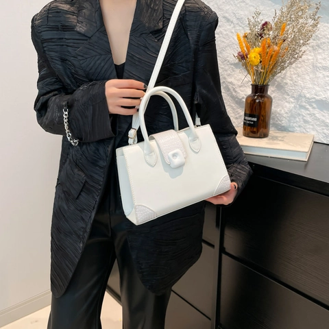 Women Crossbody Tote Bag PU Leather Crocodile Pattern Square Handbag Adjustable Strap For Daily Commute Fashion Accessory