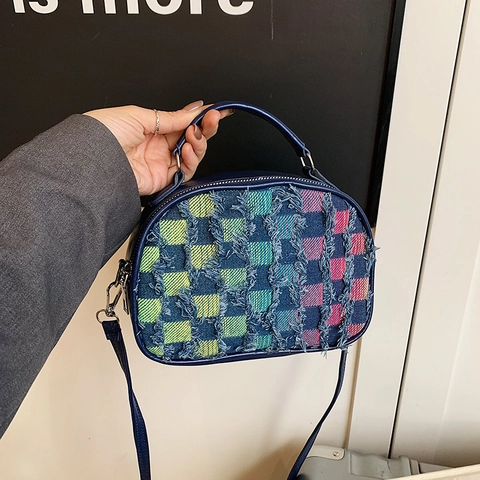 Borsa A Mano A Scacchi Pelle PU Tessuto Borsa A Tracolla Frange Vintage Piccola Borsa A Conchiglia Donne
