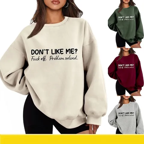 Dames Oversized Sweatshirt Dikke Katoenmix Fleece Ronde Hals Lange Mouwen Streetwear Slogan Print Casual Losse