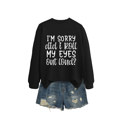 Felpa da Donna Casual a Maniche Lunghe Girocollo in Misto Cotone Pullover Largo con Slogan Divertente Stampato Streetwear