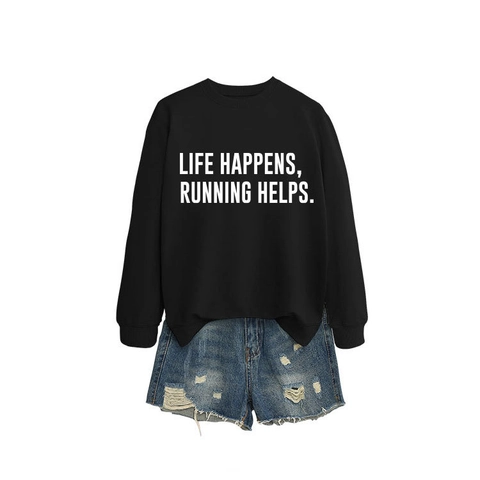 Sudadera Casual de Mezcla de Algodón para Mujer Cuello Redondo Manga Larga Estampado Slogan Pullover Deportivo Otoño Primavera