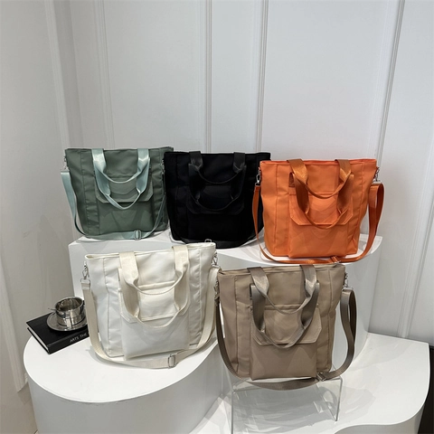 Bolso Tote de Nailon de Gran Capacidad para Mujer Resistente al Agua Color Sólido Bolso de Hombro Casual Estilo Callejero