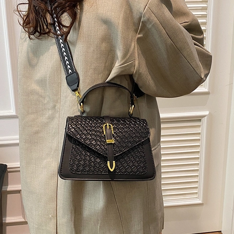 Elegante Borsa a Spalla in Pelle PU Trama Intrecciata Con Hardware Dorato Piccola Borsa a Tracolla Quadrata Donna Tracolla