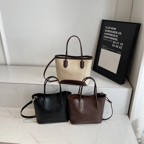 Bolso Tote Retro de Cuero PU para Mujer Bolso de Cubo con Bloques de Color Con Correa de Hombro Ajustable Bolso de Mano Versátil Diario