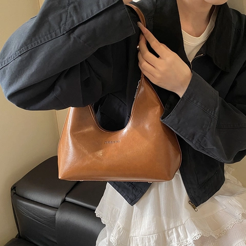 Borsa Sottobraccio in Pelle PU Minimalista per Donna Borsa Hobo Grande Capacità Borsa a Tracolla Casual con Cerniera