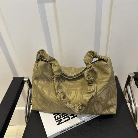 Sac À Épaule En Cuir PU À Motif Marbre Avec Bandoulière Froncée Sac Hobo De Grande Kapacité Pour Femmes