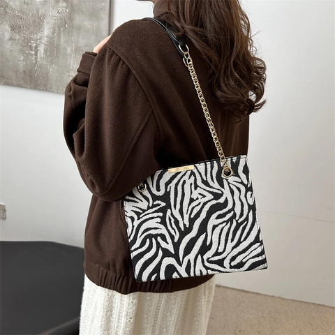 Borsa A Spalla Trendy Stampa Animale Leopardo Zebra Pelle PU Chic Tracolla A Catena Borsa Quadrata Per Donna