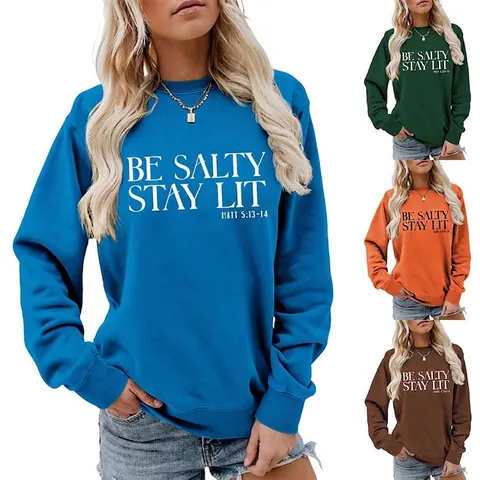 Sweatshirt Oversize pour Femmes Col Rond Manches Longues Mélange de Coton Imprimé Lettres Pullover Décontracté Streetwear Top
