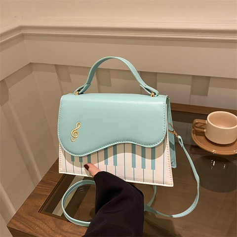 Bolso Bandolera Teclas De Piano Mujeres Cuero PU Tema Musical Clave De Sol Bolso De Hombro Artístico Vintage Pequeño Elegante