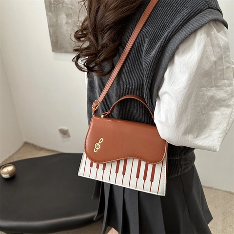 Bolso Bandolera Teclas De Piano Mujeres Cuero PU Tema Musical Clave De Sol Bolso De Hombro Artístico Vintage Pequeño Elegante