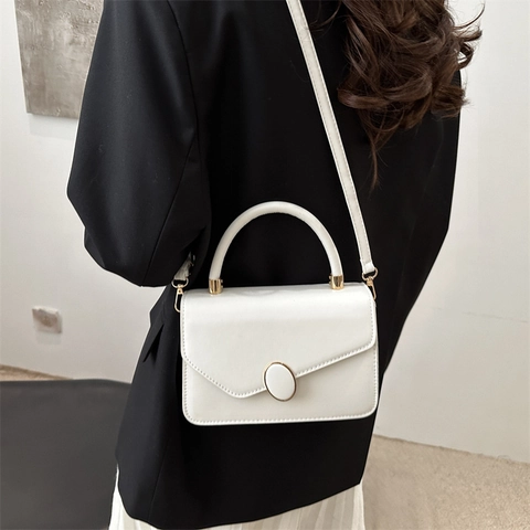 Borsa a Spalla da Donna in Pelle PU a Tinta Unita Minimalista Piccola Borsa a Mano Quadrata Con Fibbia in Metallo Ovale