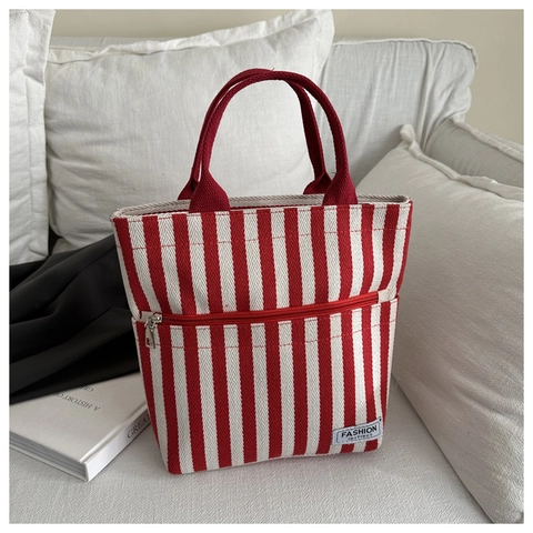 Sac Fourre-Tout en Toile à Rayures à la Mode pour Femmes Grande Capacité Sac à Main Décontracté Avec Poche Avant Zippée Sac Versatile
