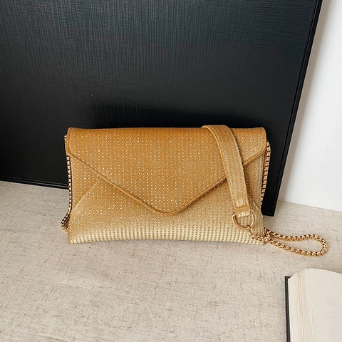Damen Strass Umschlag Umhängetasche Goldkette Abendtasche Clutch Für Hochzeit Party Bankett Elegante Schultertasche