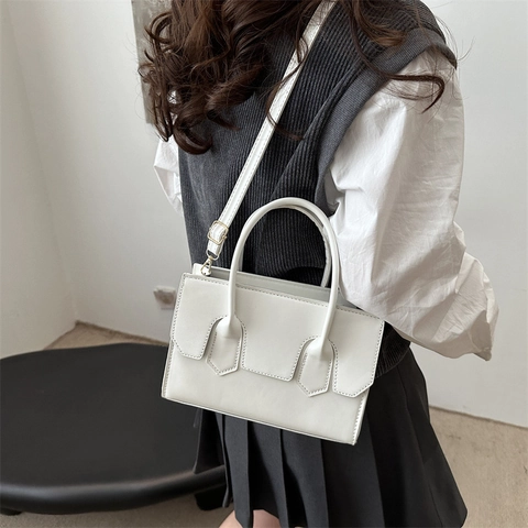 Borsa a Tracolla Quadrata da Donna Minimalista in Pelle PU Borsa a Mano Casual Tinta Unita Con Doppi Manici e Tracolla Regolabile