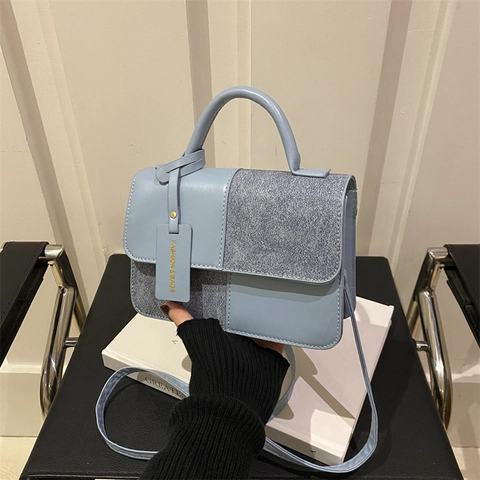 Borsa a Tracolla da Donna Patchwork Color Block Retro in Pelle PU Minimalista Urbana con Patta e Manico
