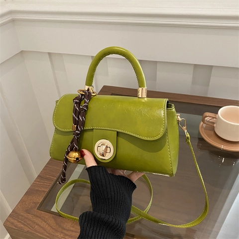 Vintage PU Leather Crossbody Bag With Top Handle Golden Rotating Lock And Braid Pendant Retro Fashion Handbag For Women