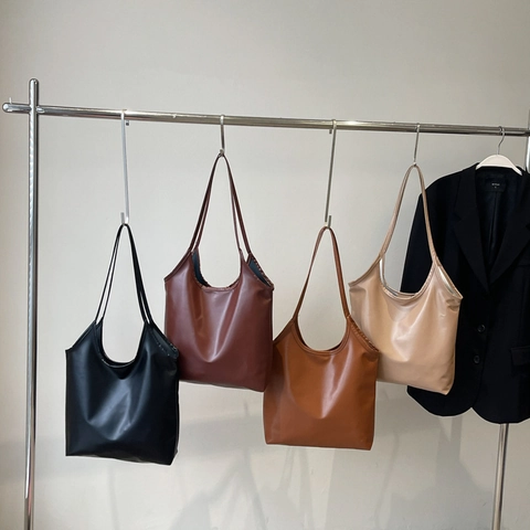 Borsa Tote in Pelle PU Stile Coreano Retro Grande Capacità Minimalista Borsa a Spalla Sottobraccio Donna per Lavoro Quotidiano