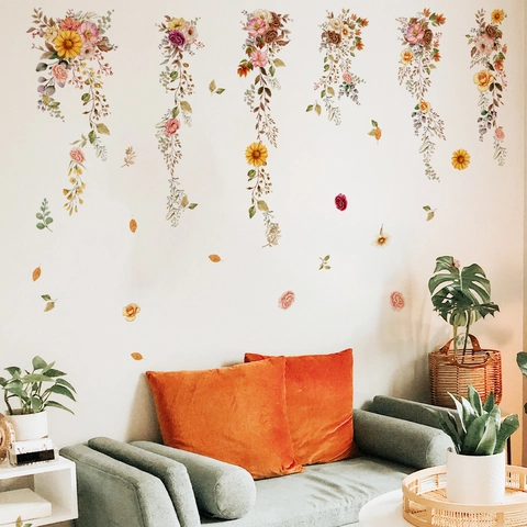 Watercolor Floral Maple Leaf Wall Stickers PVC Removable Self Adhesive Decals For Living Room Bedroom Kitchen Home Decor